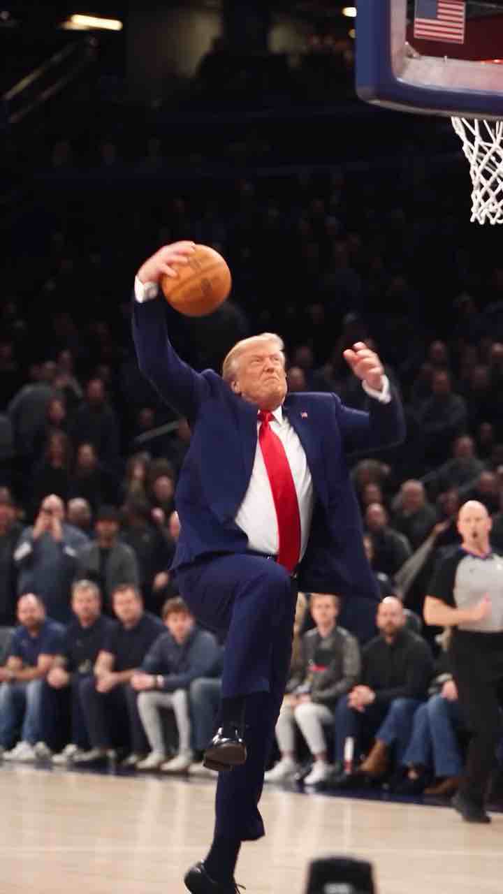 Donald Trump played basketball in the NBA. Here’s him slam dunking in a suit. Make American Ball Again, MABA mentality.